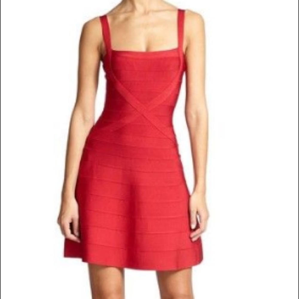 Hervé Léger Red Fit and Flare A-Line Faith Bandage Dress Size M mint condition